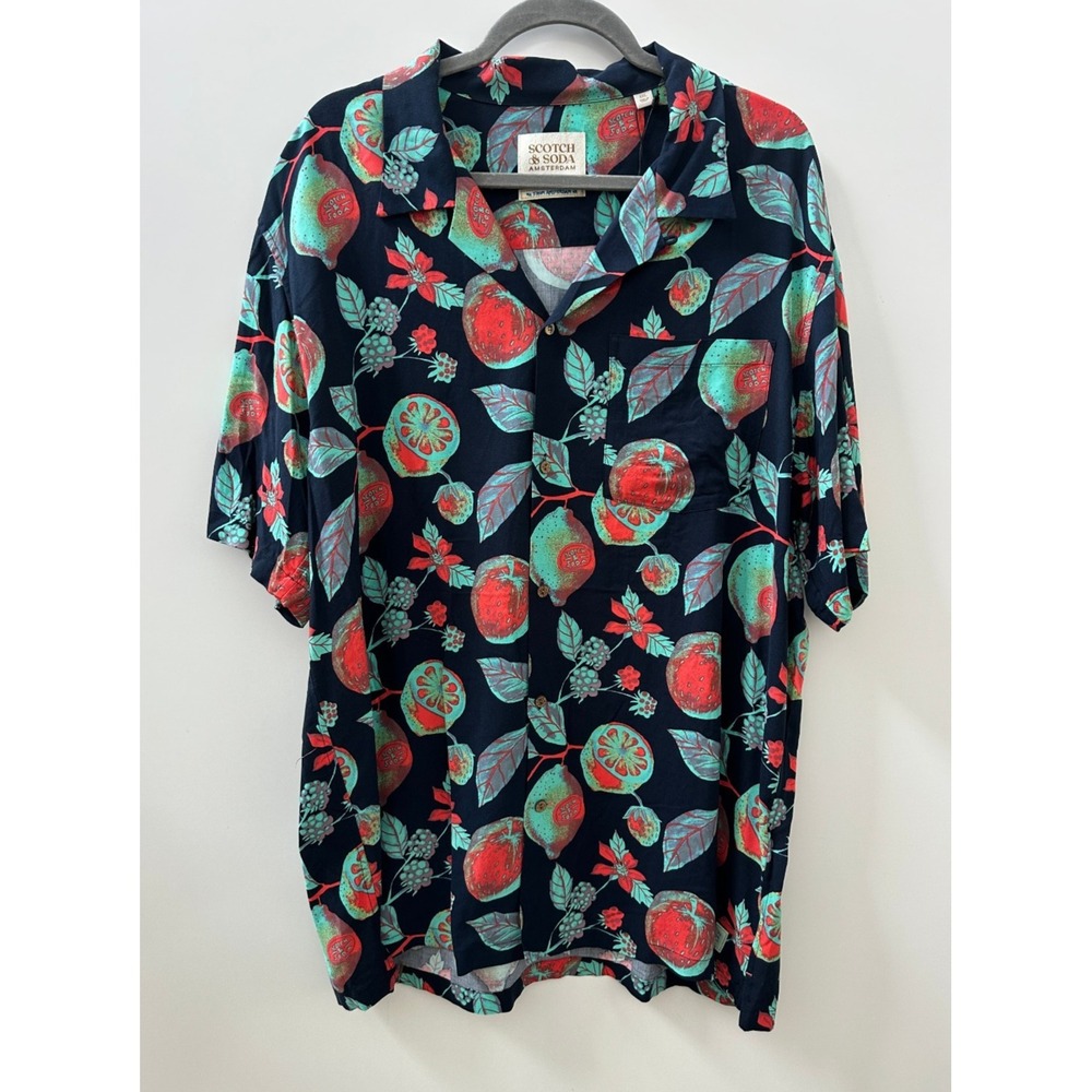 NWT Scotch & Soda Mens Amsterdam Colorful Fruit Print Button Camp Shirt Size XXL - Picture 2 of 11